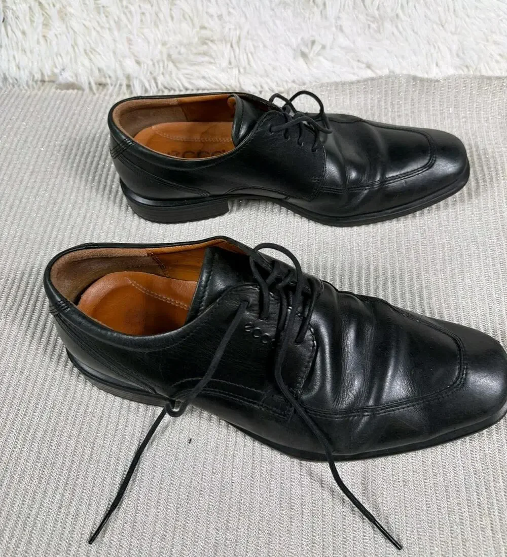 Ecco Shoes Mens Size 41 EU Black Leather Oxford Extra Width Made Portugal